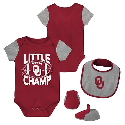 Newborn & Infant Crimson/Heather Gray Oklahoma Sooners Little Champ Bodysuit Bib & Booties Set