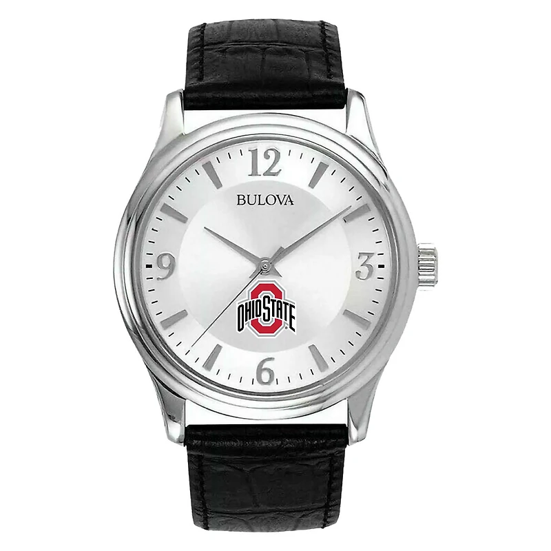 Men's Silver Ohio State Buckeyes Leather Watch