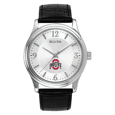 Men's Silver Ohio State Buckeyes Leather Watch