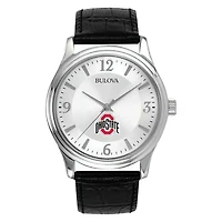 Men's Silver Ohio State Buckeyes Leather Watch