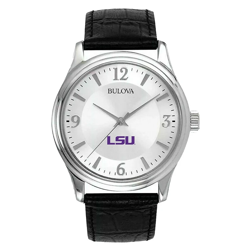 Men's Silver LSU Tigers Leather Watch