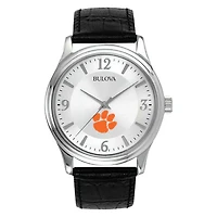 Men's Silver Clemson Tigers Leather Watch