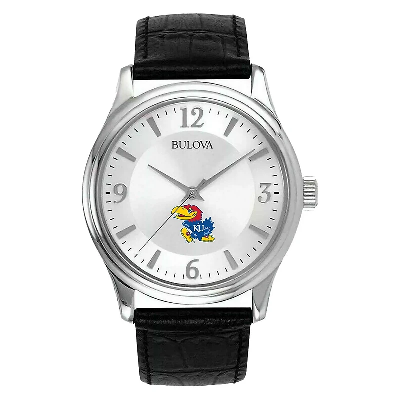 Men's Silver Kansas Jayhawks Leather Watch