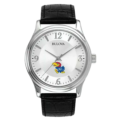 Men's Silver Kansas Jayhawks Leather Watch