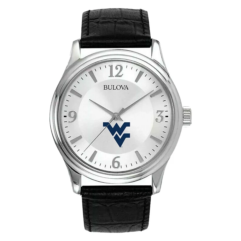 Men's Silver West Virginia Mountaineers Leather Watch