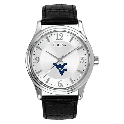Men's Silver West Virginia Mountaineers Leather Watch