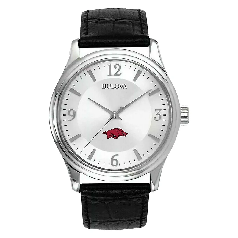 Men's Silver Arkansas Razorbacks Leather Watch
