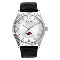 Men's Silver Arkansas Razorbacks Leather Watch