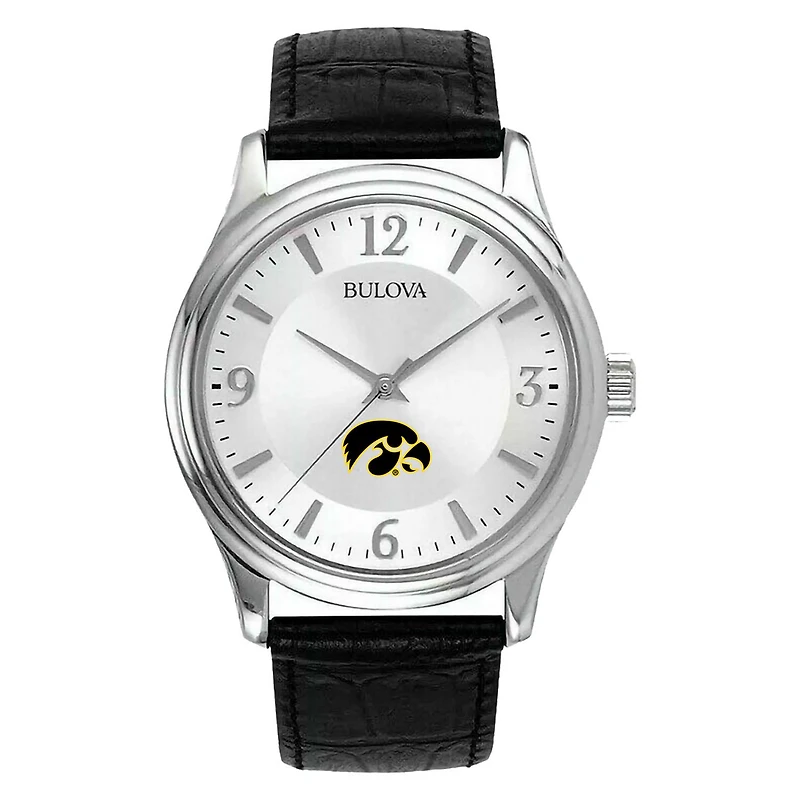 Men's Silver Iowa Hawkeyes Leather Watch