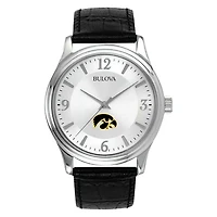 Men's Silver Iowa Hawkeyes Leather Watch