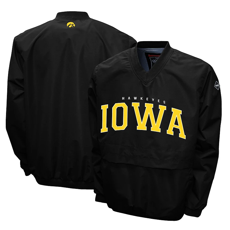 Men's Franchise Club Black Iowa Hawkeyes Members Windshell V-Neck Pullover Jacket