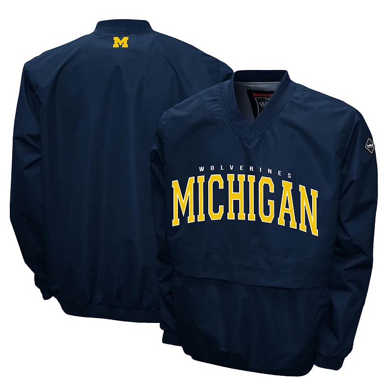 Men's Franchise Club Navy Michigan Wolverines Members Windshell V-Neck Pullover Jacket