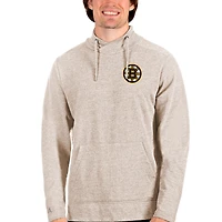 Men's Antigua Oatmeal Boston Bruins Team Reward Crossover Neckline Pullover Sweatshirt