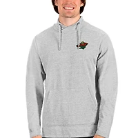Men's Antigua Heathered Gray Minnesota Wild Team Reward Crossover Neckline Pullover Sweatshirt