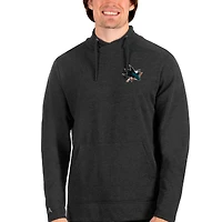 Men's Antigua Heathered Black San Jose Sharks Team Reward Crossover Neckline Pullover Sweatshirt
