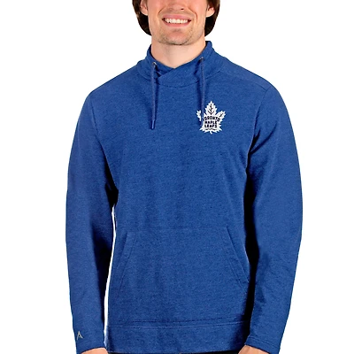 Men's Antigua Heathered Royal Toronto Maple Leafs Team Reward Crossover Neckline Pullover Sweatshirt