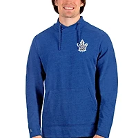 Men's Antigua Heathered Royal Toronto Maple Leafs Team Reward Crossover Neckline Pullover Sweatshirt