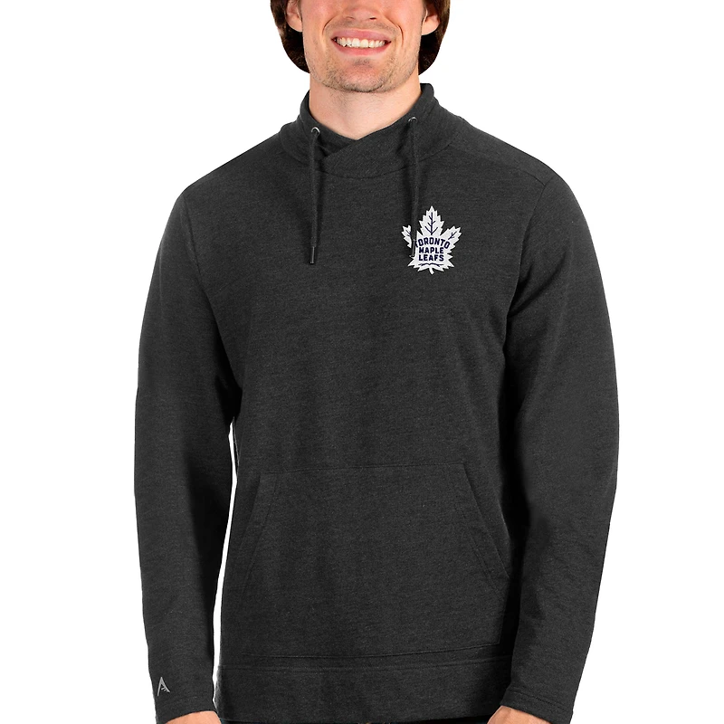 Men's Antigua Heathered Black Toronto Maple Leafs Team Reward Crossover Neckline Pullover Sweatshirt