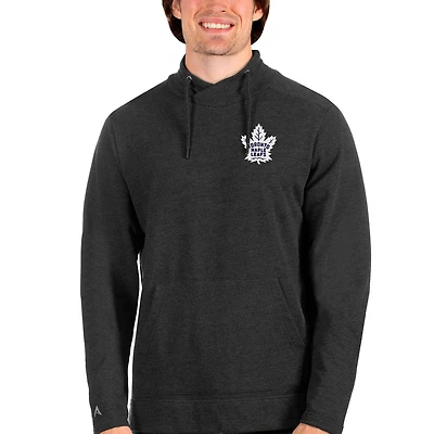 Men's Antigua Heathered Black Toronto Maple Leafs Team Reward Crossover Neckline Pullover Sweatshirt