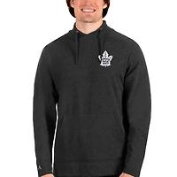 Men's Antigua Heathered Black Toronto Maple Leafs Team Reward Crossover Neckline Pullover Sweatshirt