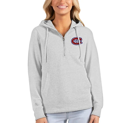 Women's Antigua Heathered Gray Montreal Canadiens Action Half-Zip Pullover Hoodie