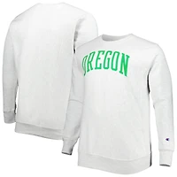 Men's Champion Heathered Gray Oregon Ducks Big & Tall Reverse Weave Fleece Crewneck Pullover Sweatshirt
