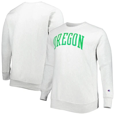 Men's Champion Heathered Gray Oregon Ducks Big & Tall Reverse Weave Fleece Crewneck Pullover Sweatshirt