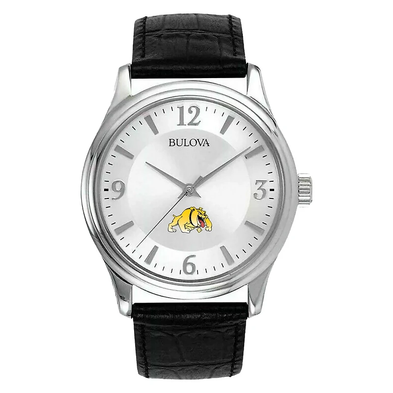 Men's Silver Bowie State Bulldogs Leather Watch