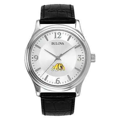 Men's Silver Bowie State Bulldogs Leather Watch