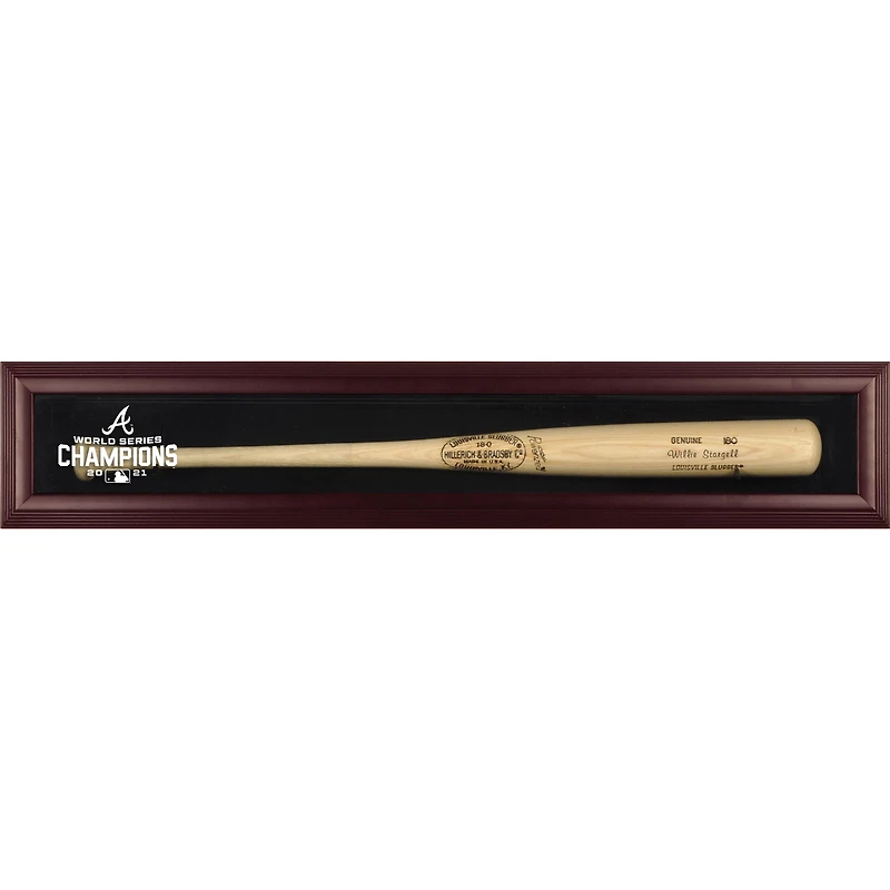 Atlanta Braves 2021 MLB World Series Champions Brown Framed Wall-Mounted Logo Bat Display Case