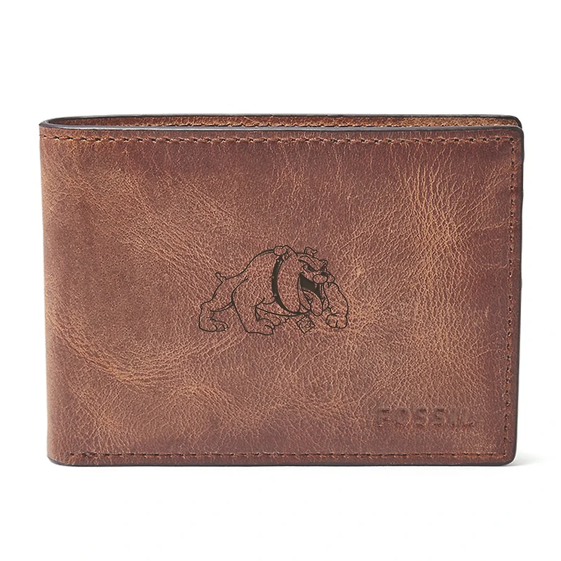 Men's Fossil Brown Bowie State Bulldogs Derrick Front Pocket Bi-Fold Wallet