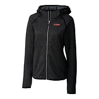 Women's Cutter & Buck Heathered Charcoal UConn Huskies Wordmark Mainsail Full-Zip Hooded Jacket