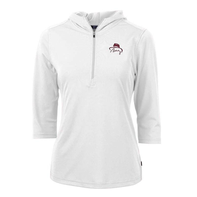 Women's Cutter & Buck White Florida State Seminoles Bobby Bowden Virtue Eco Pique Half-Zip 3/4 Sleeve Pullover Hoodie