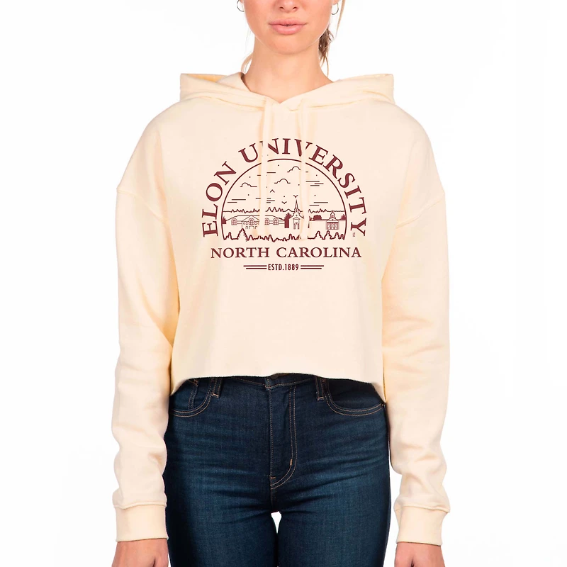 Women's Uscape Apparel Cream Elon Phoenix Fleece Cropped Pullover Hoodie