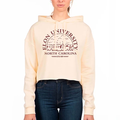 Women's Uscape Apparel Cream Elon Phoenix Fleece Cropped Pullover Hoodie