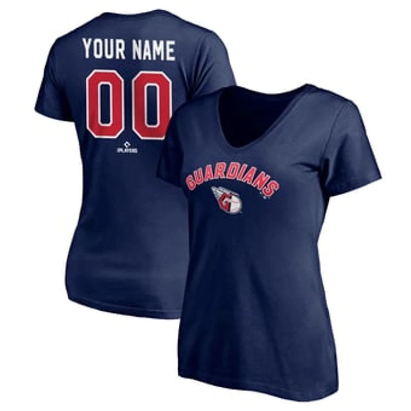 Women's Navy Cleveland Guardians Personalized Winning Streak V-Neck T-Shirt