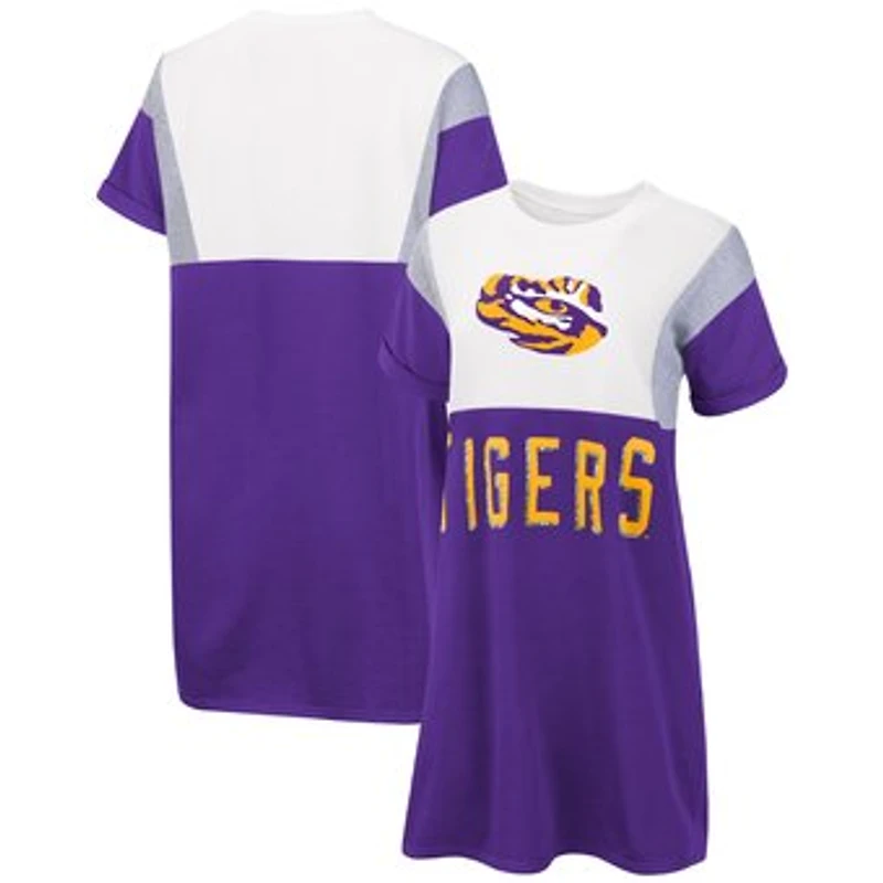 Women's G-III 4Her by Carl Banks Purple/White LSU Tigers 3rd Down Short Sleeve T-Shirt Dress
