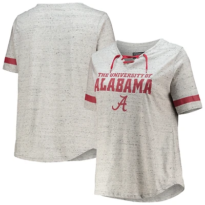 Women's Heathered Gray Alabama Crimson Tide Plus Size Lace-Up V-Neck T-Shirt