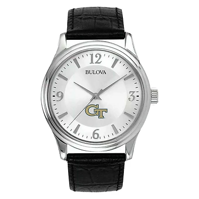 Men's Silver GA Tech Yellow Jackets Leather Watch