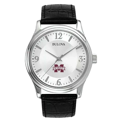 Men's Silver Mississippi State Bulldogs Leather Watch