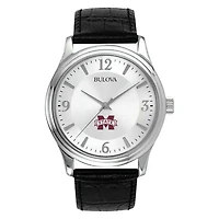 Men's Silver Mississippi State Bulldogs Leather Watch