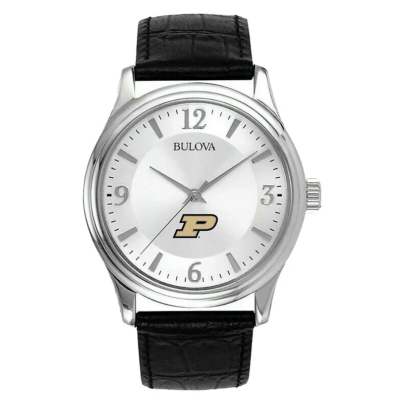 Men's Silver Purdue Boilermakers Leather Watch