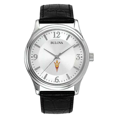 Men's Silver Arizona State Sun Devils Leather Watch