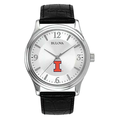 Men's Silver Illinois Fighting Illini Leather Watch