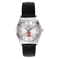 Women's Silver Illinois Fighting Illini Leather Watch