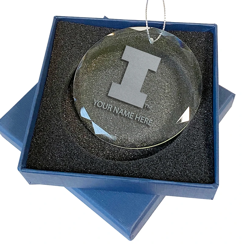Illinois Fighting Illini 3.25'' Personalized Etched Glass Ornament