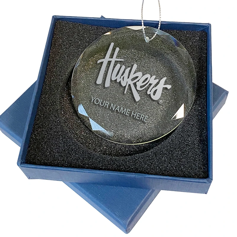 Nebraska Huskers 3.25'' Personalized Etched Glass Ornament