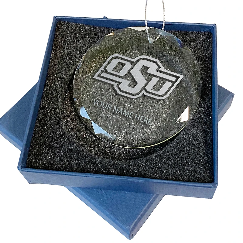 Oklahoma State Cowboys 3.25'' Personalized Etched Glass Ornament