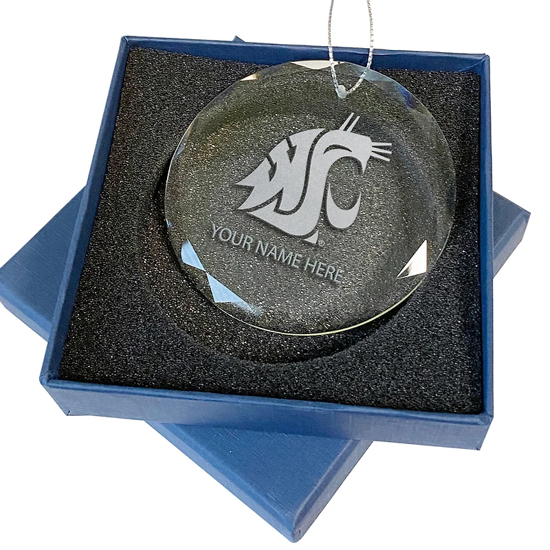 Washington State Cougars 3.25'' Personalized Etched Glass Ornament