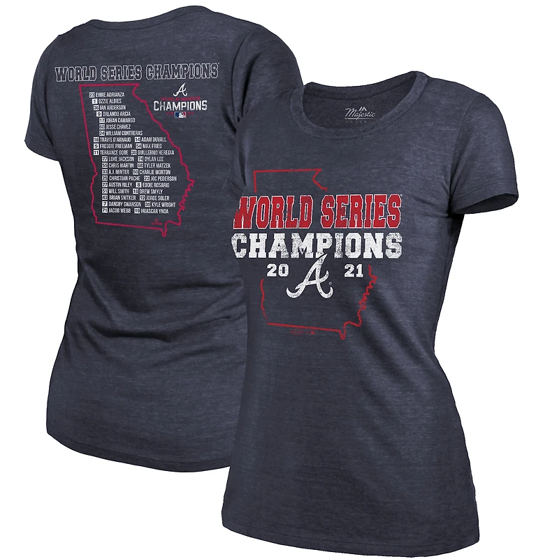 Women's Majestic Threads Navy Atlanta Braves 2021 World Series Champions Roster Tri-Blend T-Shirt
